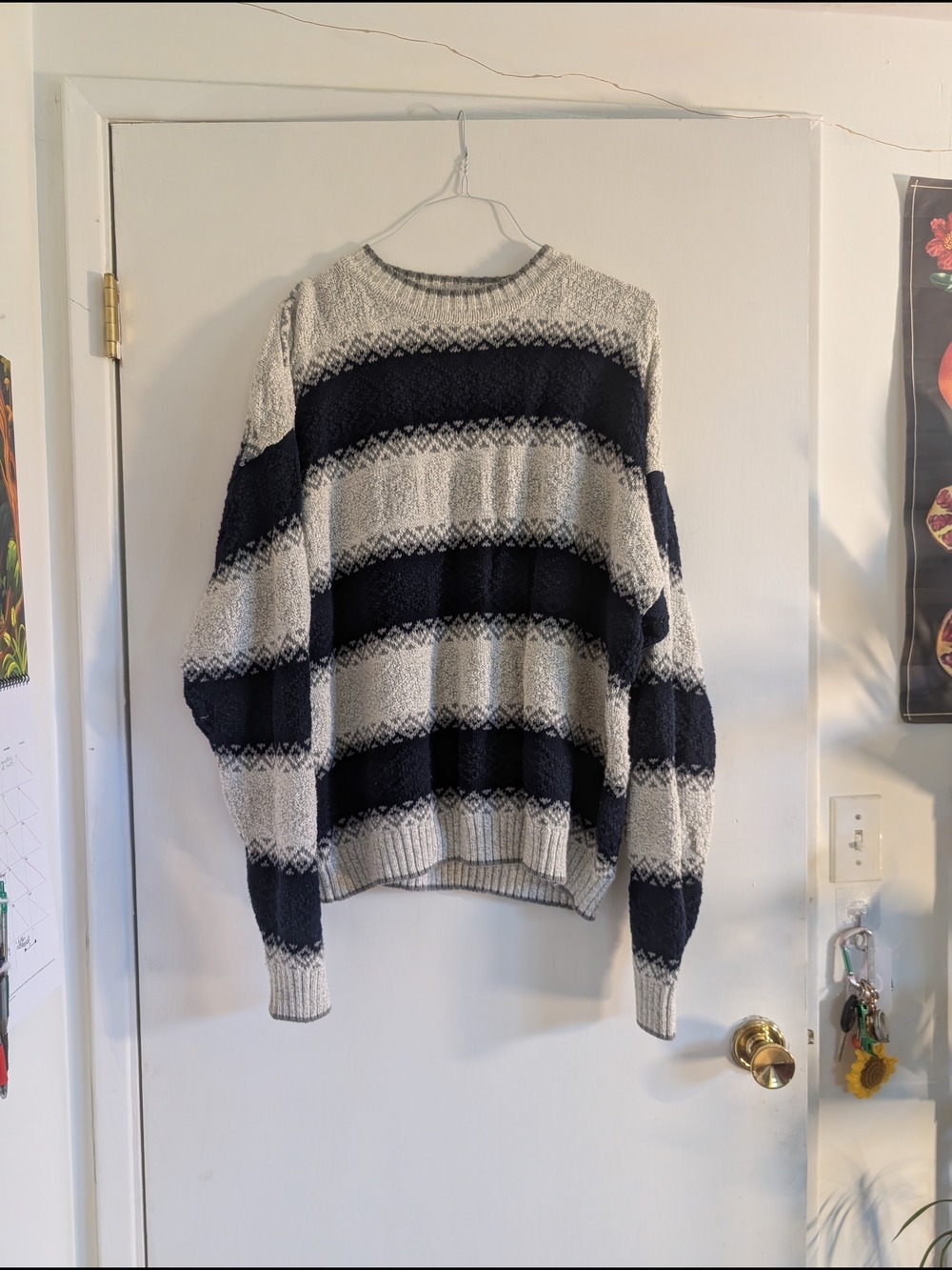 Striped Crewneck Sweater - Navy & Cream